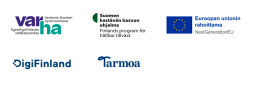 Kuvassa on seuraavat logot: Varsinais-Suomen hyvinvointialue, Suomen kestävän kasvun ohjelma, Euroopan unionin rahoittama - Next Generation EU, DigiFinland ja Tarmoa.